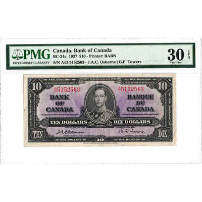 $10 1937 Bank of Canada Note Osborne Signature BC-24a - PMG VF-30 EPQ