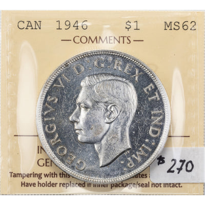 SOLD Canada 1946 $1 Silver Dollar Coin - ICCS MS-62