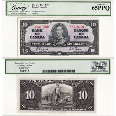 SOLD $10 1937 Bank of Canada Note Coyne-Towers B/T Prefix BC-24c - Legacy Gem UNC-65 PPQ