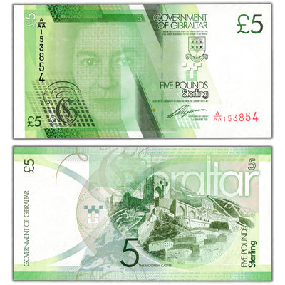 SOLD Gibraltar 2011 5 Five Pounds Note P #35 - Choice Uncirculated