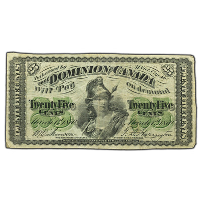 SOLD 25 Cents 1870 Dominion of Canada Shinplaster Note DC-1c - Fine+