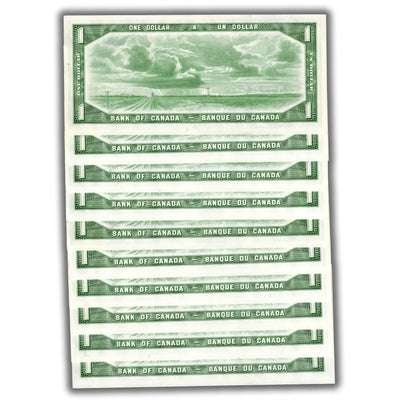 SOLD $1 1954 Bank of Canada Note *A/A Replacement Prefix BC-37bA - 10 Consecutive