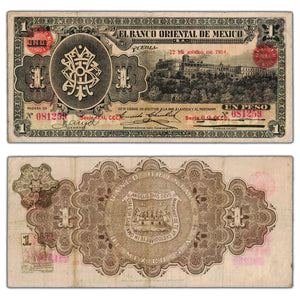 SOLD Mexico El Banco Oriental 1914 1 One Peso Note P #S388