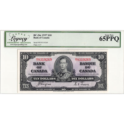 SOLD $10 1937 Bank of Canada Note Coyne-Towers B/T Prefix BC-24c - Legacy Gem UNC-65 PPQ