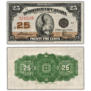 SOLD 25 Cents 1923 Dominion of Canada Shinplaster Note DC-24c - VF