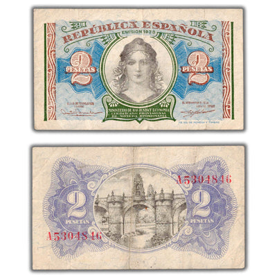 SOLD Spain 1938 2 Two Pesetas Note P #95