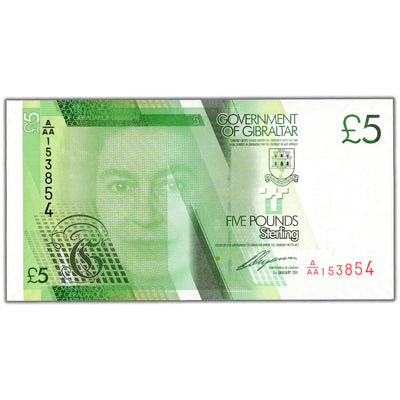SOLD Gibraltar 2011 5 Five Pounds Note P #35 - Choice Uncirculated