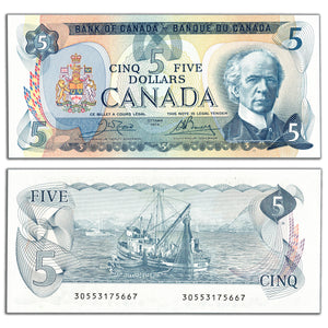 SOLD $5 1979 Bank of Canada Note Crow-Bouey BC-53b - AU/UNC