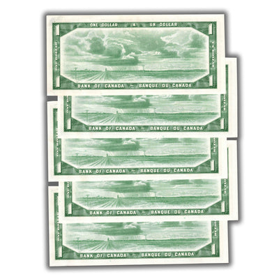 SOLD $1 1954 Bank of Canada Notes *A/A Replacement Prefix BC-37bA - 5 Consecutive