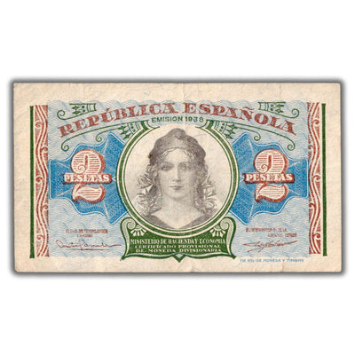 SOLD Spain 1938 2 Two Pesetas Note P #95