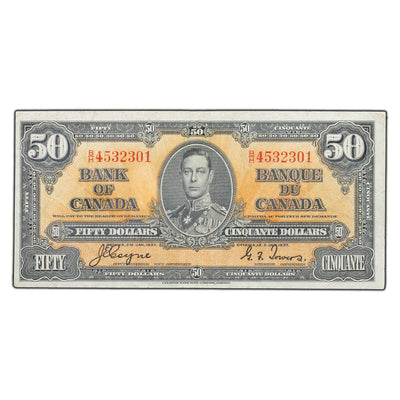 SOLD $50 1937 Bank of Canada Note Coyne-Towers B/H Prefix BC-26c - Cleaned