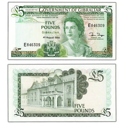 Gibraltar 1988 5 Five Pounds Note P #21b - Choice Uncirculated