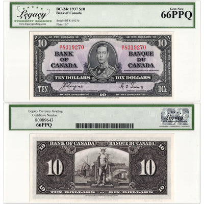 $10 1937 Bank of Canada Note Coyne-Towers B/T Prefix BC-24c - Legacy Gem UNC-66 PPQ