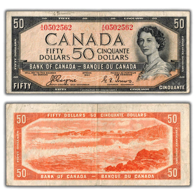 SOLD $50 1954 Bank of Canada Note Devil Face Coyne-Towers BC-34a - Fine+