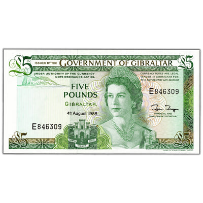 Gibraltar 1988 5 Five Pounds Note P #21b - Choice Uncirculated