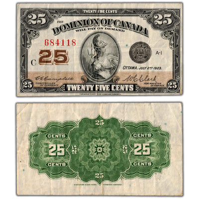 25 Cents 1923 Dominion of Canada Shinplaster Note DC-24d - VF