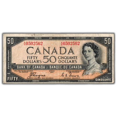 SOLD $50 1954 Bank of Canada Note Devil Face Coyne-Towers BC-34a - Fine+