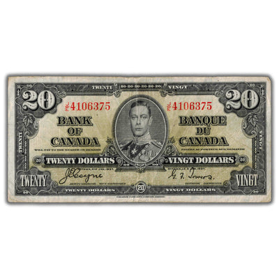 $20 1937 Bank of Canada Note Coyne-Towers J/E Prefix BC-25c - F/VF