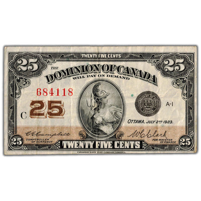 25 Cents 1923 Dominion of Canada Shinplaster Note DC-24d - VF