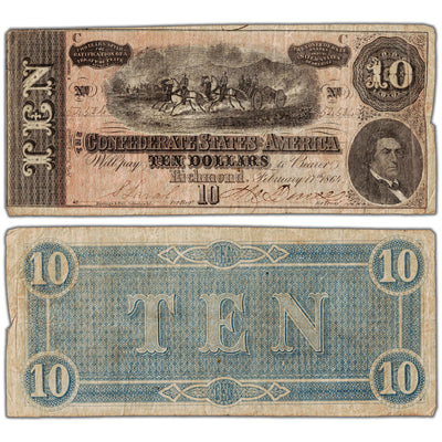 SOLD United States 1864 $10 Confederate States of America Note - Circulated