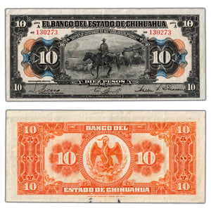 SOLD Mexico El Banco Del Estado De Chihuahua ND (1913) 10 Ten Pesos Note