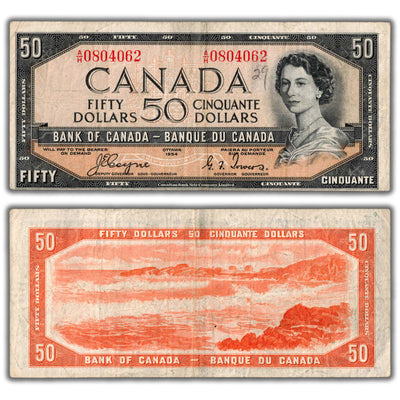 SOLD $50 1954 Bank of Canada Note Devil Face Coyne-Towers BC-34a - Writing