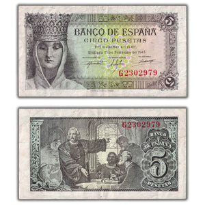 SOLD Spain 1943 5 Five Pesetas Note P #127a