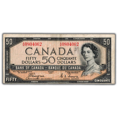 SOLD $50 1954 Bank of Canada Note Devil Face Coyne-Towers BC-34a - Writing
