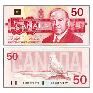 SOLD $50 1988 Bank of Canada Note Knight-Dodge FHW Prefix BC-59d - AU/UNC