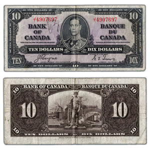 SOLD $10 1937 Bank of Canada Note Coyne-Towers J/T Prefix BC-24c - Writing