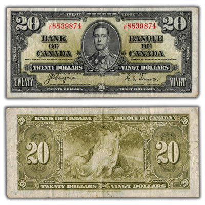 $20 1937 Bank of Canada Note Coyne-Towers J/E Prefix BC-25c - F/VF
