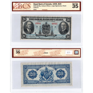 SOLD $20 1935 Royal Bank of Canada Chartered Note #630-18-06a - BCS VF-35
