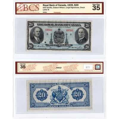 SOLD $20 1935 Royal Bank of Canada Chartered Note #630-18-06a - BCS VF-35