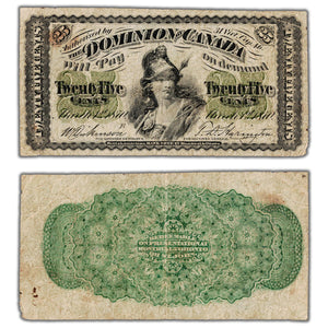 25 Cents 1870 Dominion of Canada Shinplaster Note Letter 'B' DC-1b - Fine