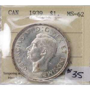 SOLD Canada 1939 $1 Silver Dollar Coin - ICCS MS-62