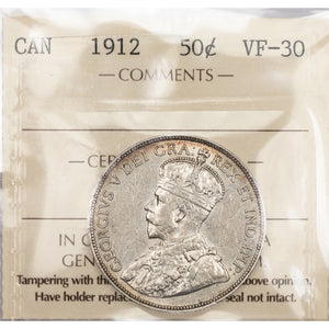 SOLD Canada 1912 50 Cents Half Dollar Silver Coin - ICCS VF-30