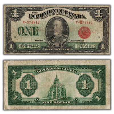 SOLD $1 1923 Dominion of Canada Note Red Seal Series F DC-25b - VG/F