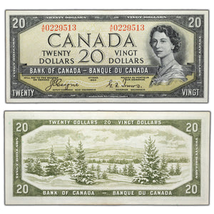 SOLD $20 1954 Bank of Canada Note Devil Face A/E Prefix BC-33a - EF