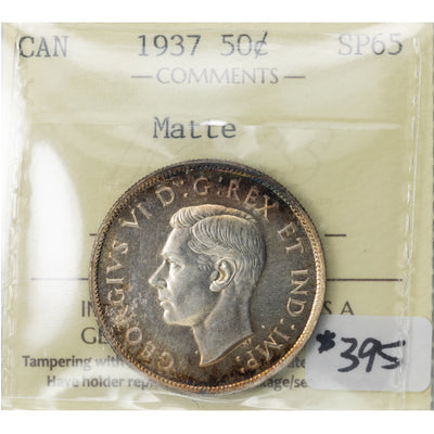 SOLD Canada 1937 50 Cents Half Dollar Silver Coin - ICCS Specimen SP-65 Matte