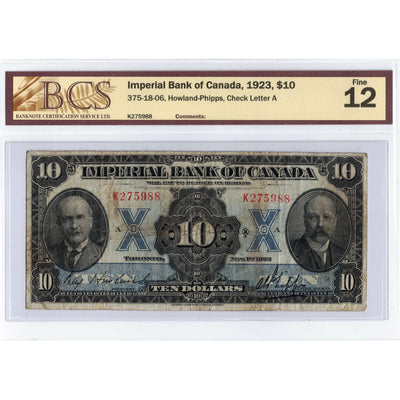 $10 1923 Imperial Bank of Canada Chartered Note #375-18-06 - BCS F-12
