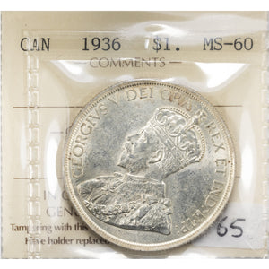SOLD Canada 1936 $1 Silver Dollar Coin - ICCS MS-60