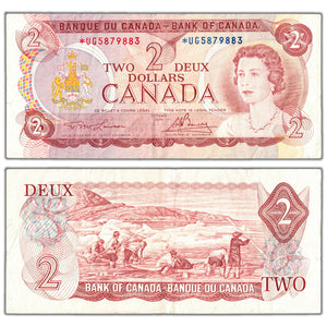 SOLD $2 1974 Bank of Canada Note *UG Replacement Prefix BC-47aA - VF