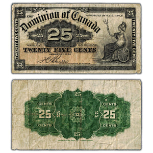 SOLD 25 Cents 1900 Dominion of Canada Shinplaster Note Boville DC-15b - Fine (pinholes)