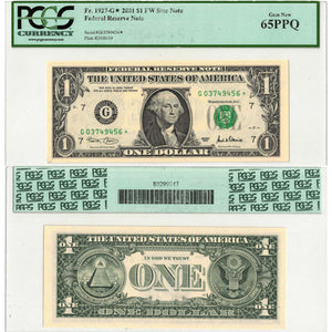 SOLD United States 2001 $1 Star Note Chicago Fr. 1927-G - PCGS Gem UNC-65 PPQ