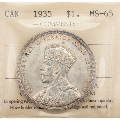 SOLD Canada 1935 $1 Silver Dollar Coin - ICCS MS-65