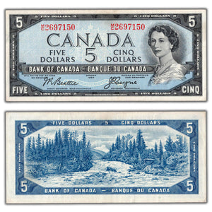 SOLD $5 1954 Bank of Canada Note Beattie-Coyne M/C Prefix BC-39a - VF/EF
