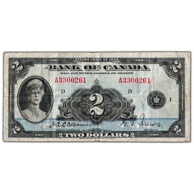 SOLD $2 1935 Bank of Canada Note English Text BC-3 - F/VF