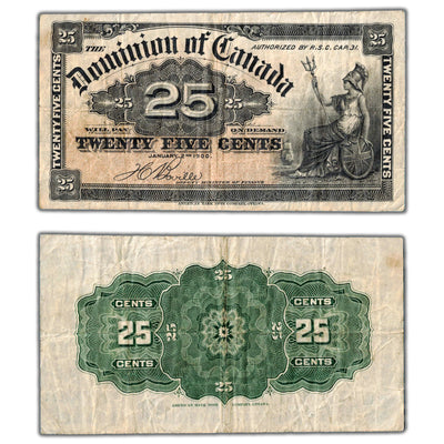 25 Cents 1900 Dominion of Canada Shinplaster Note Boville DC-15b - F/VF (staple hole)