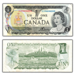 SOLD $1 1973 Bank of Canada Note ECR Prefix BC-46b - Neat Serial Number