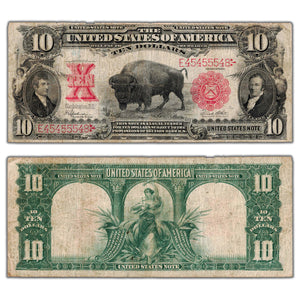 SOLD United States 1901 $10 Ten Dollars Legal Tender "Bison" Note - Pressed